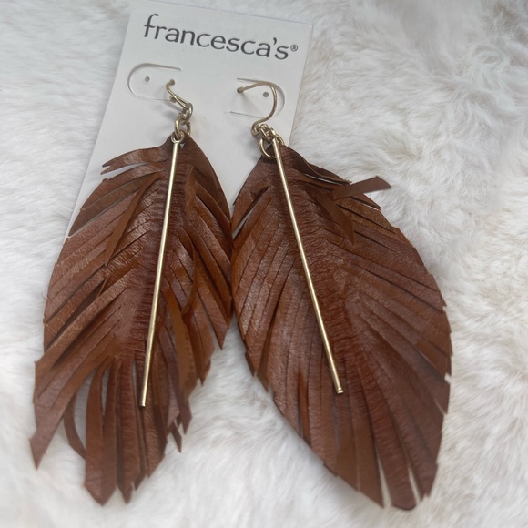 Francesca's Collections Jewelry - Francesca faux leather feather and gold earrings